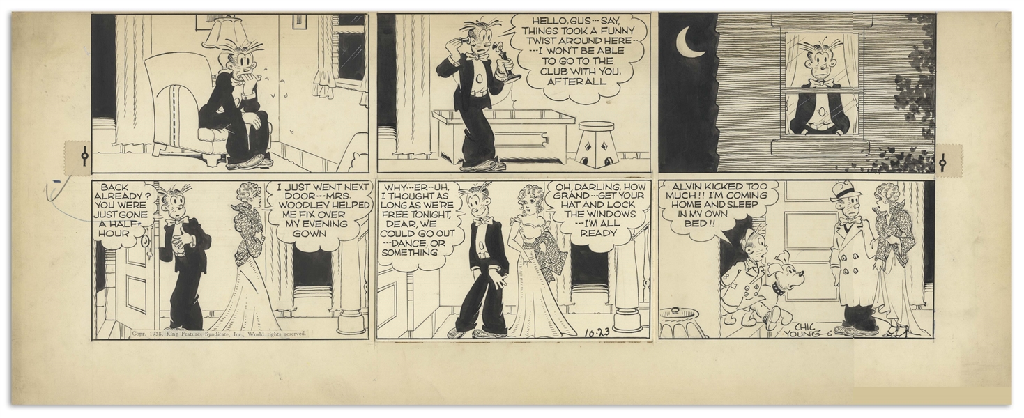 Chic Young Hand-Drawn ''Blondie'' Sunday Comic Strip From 1938 -- Featuring Blondie, Dagwood & Baby Dumpling
